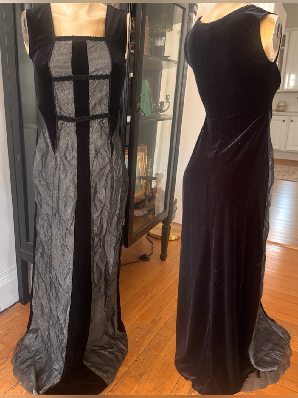 1990s Vintage Cykxtees Black Velvet Gothic Maxi Dress